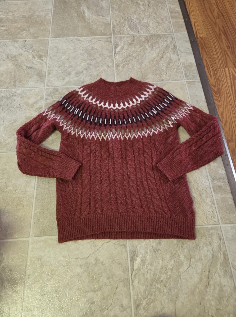 Classic Cable Knit Fair Isle Sweater - Red